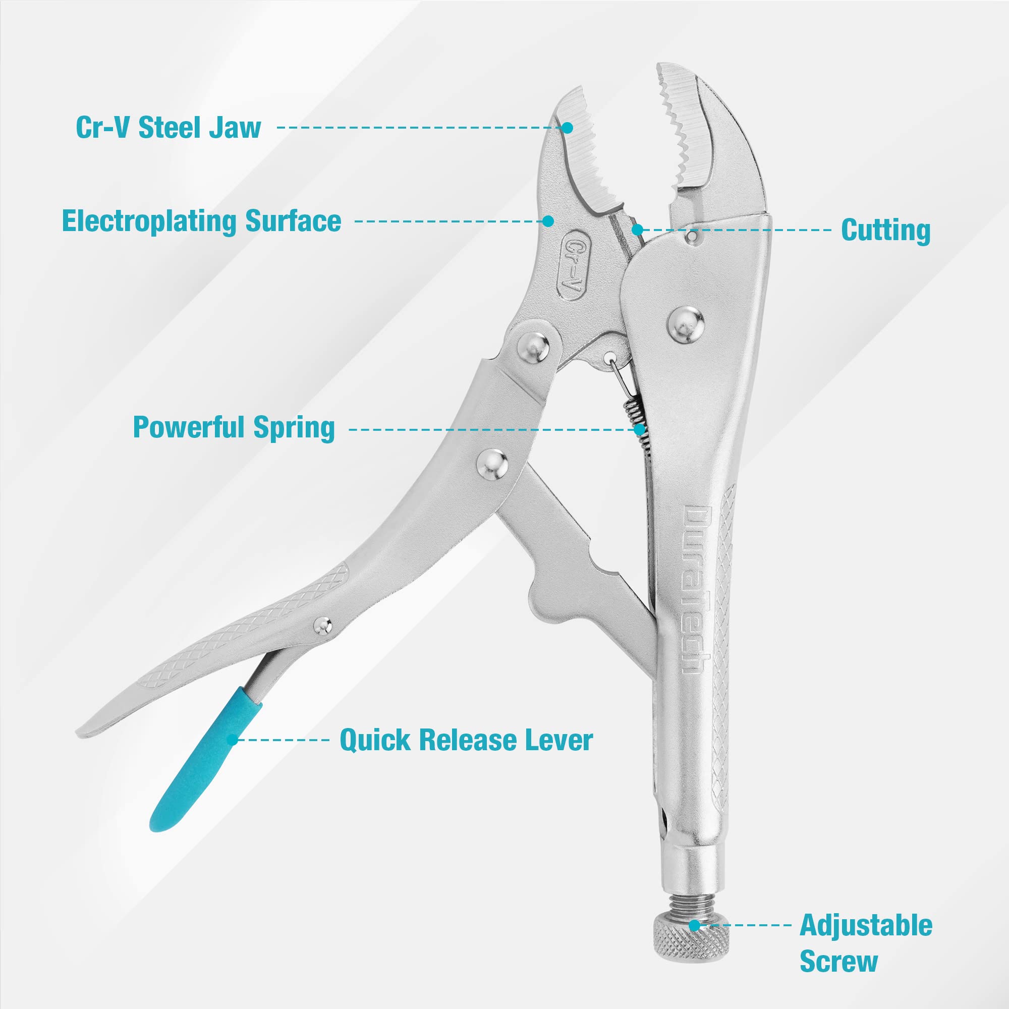 DURATECH locking pliers with adjustable screw allow precise jaw opening