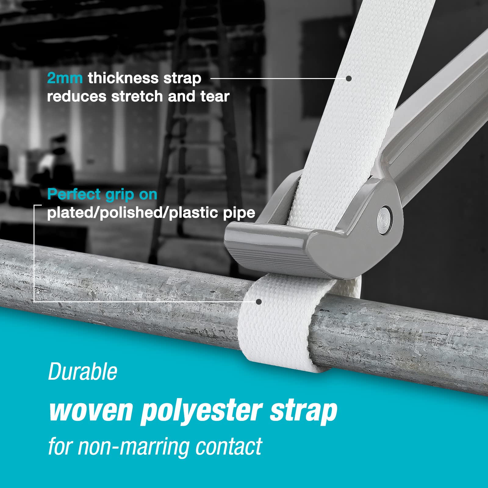 DURATECH anti-slip linen strap grips polished pipes securely