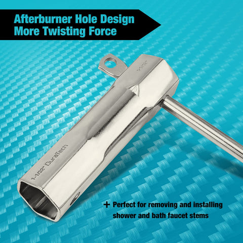 DURATECH bar handle provides steady leverage during valve work.