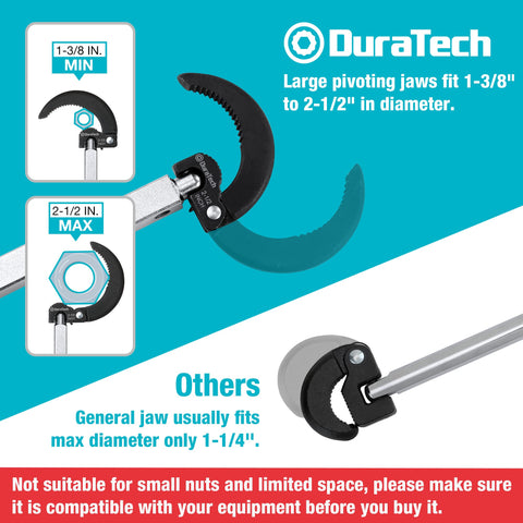 DURATECH basin wrench extended to 17 inches for under-sink access.