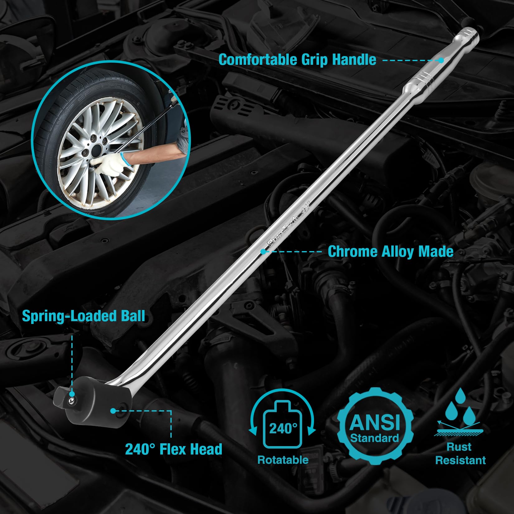 DURATECH 24-inch breaker bar offers extended reach for tough bolts.