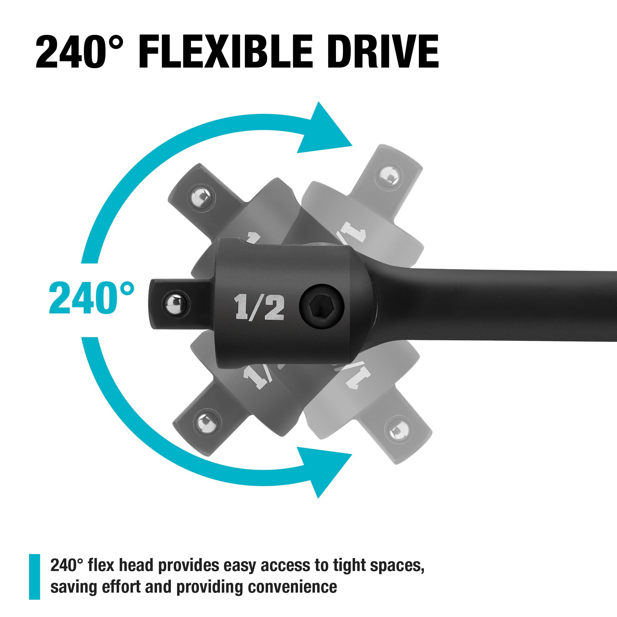 Spring-loaded detent ball keeps sockets secure during tough jobs.