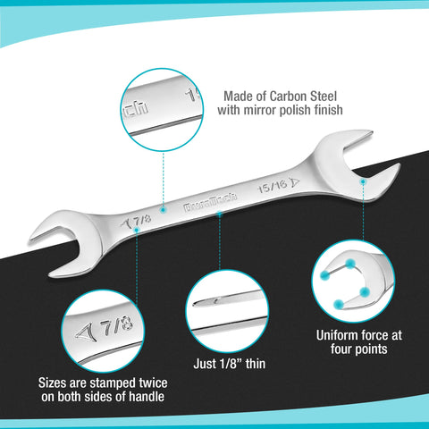 DURATECH carbon steel wrenches with mirror polish resist rust and last longer.