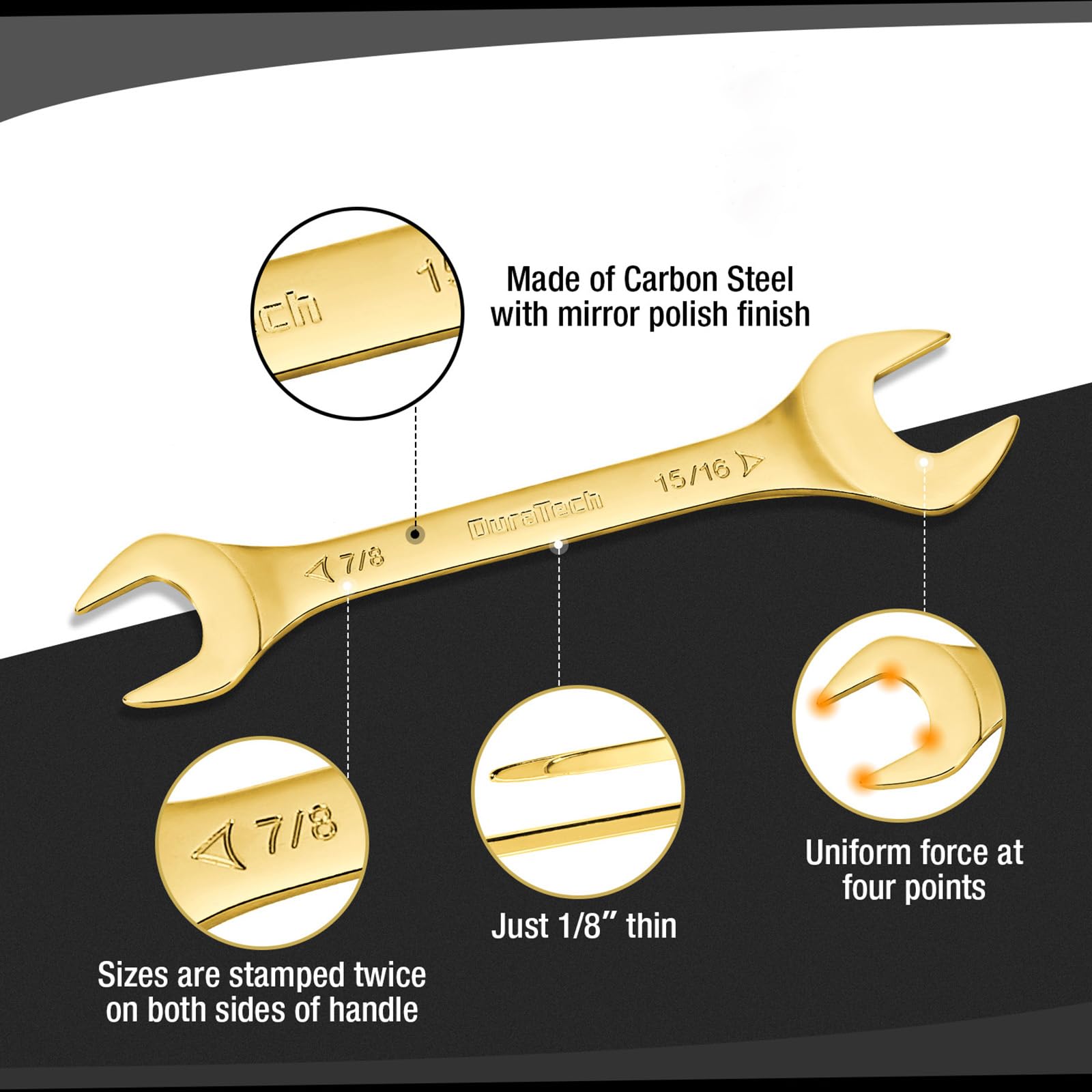 DURATECH carbon steel wrenches with mirror polish finish