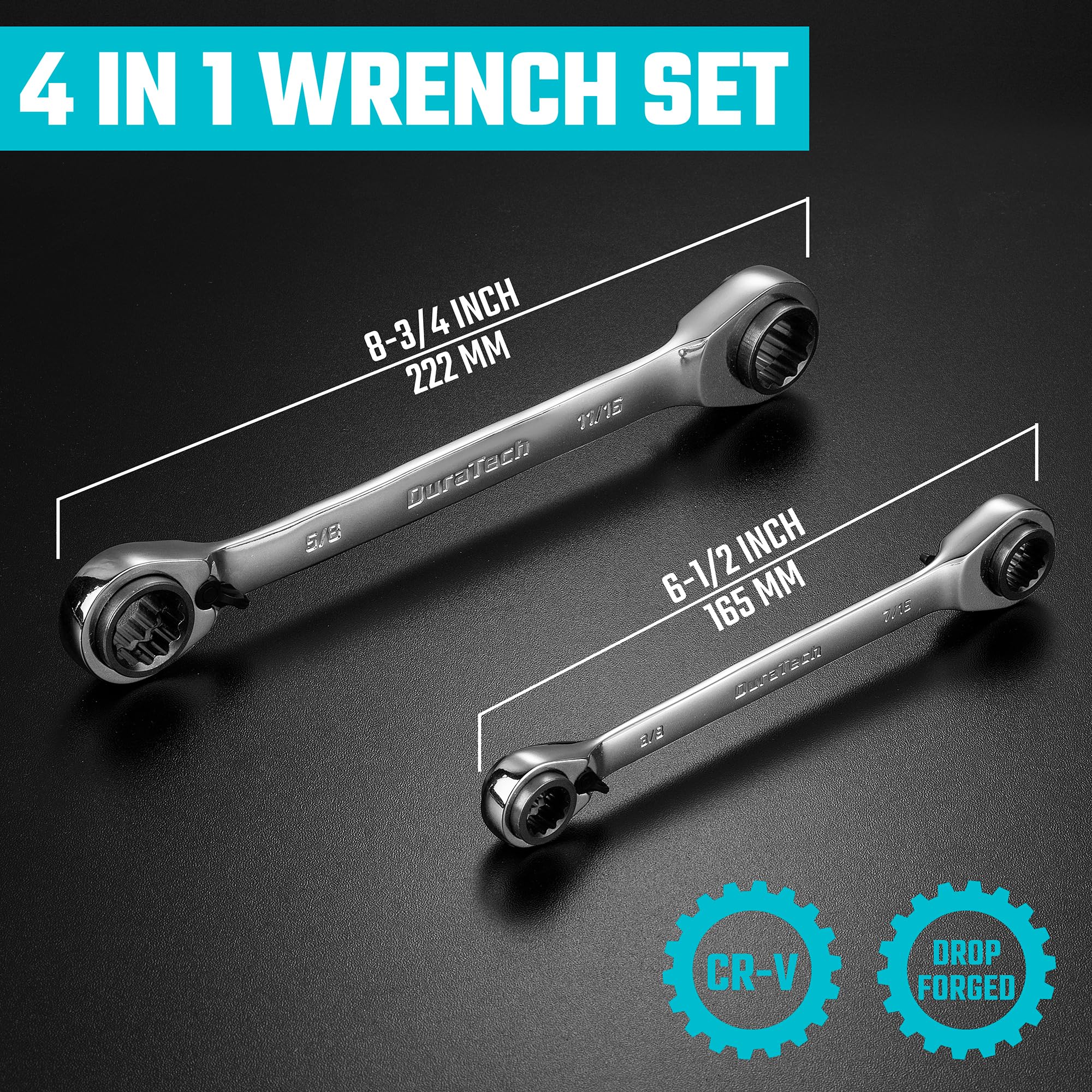 DURATECH chrome-vanadium steel finish highlights durability and rust resistance.