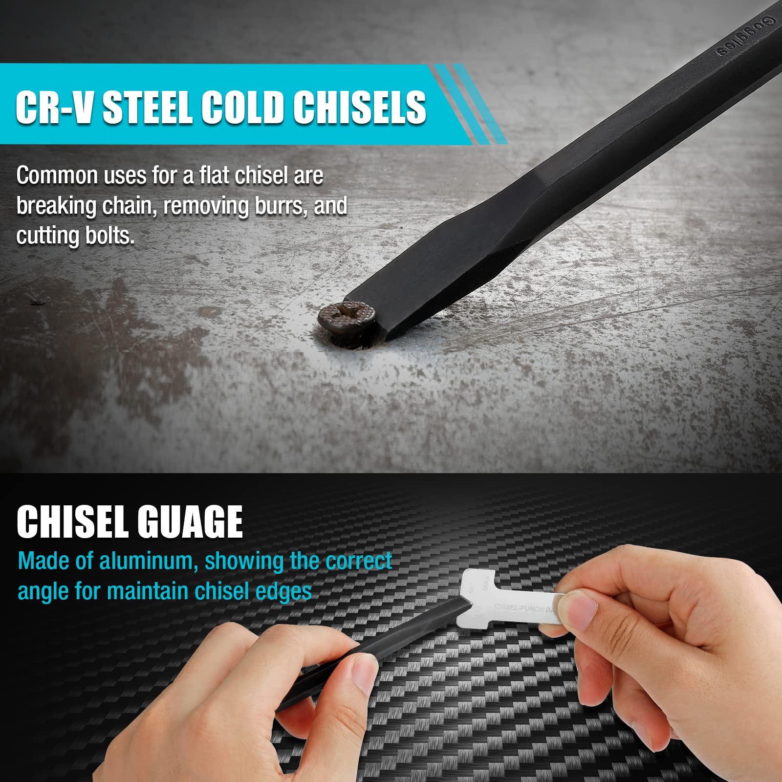 DURATECH cold chisels and nail punch for deburring and embedding.
