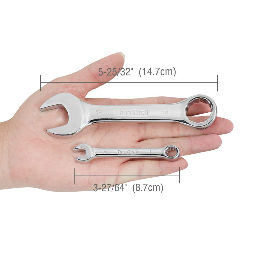 DURATECH compact wrench set in roll-up pouch for easy transport.
