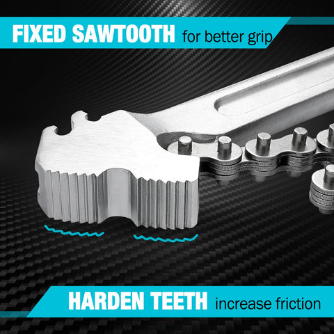 DURATECH concave-cut teeth for better grip on smooth pipes.