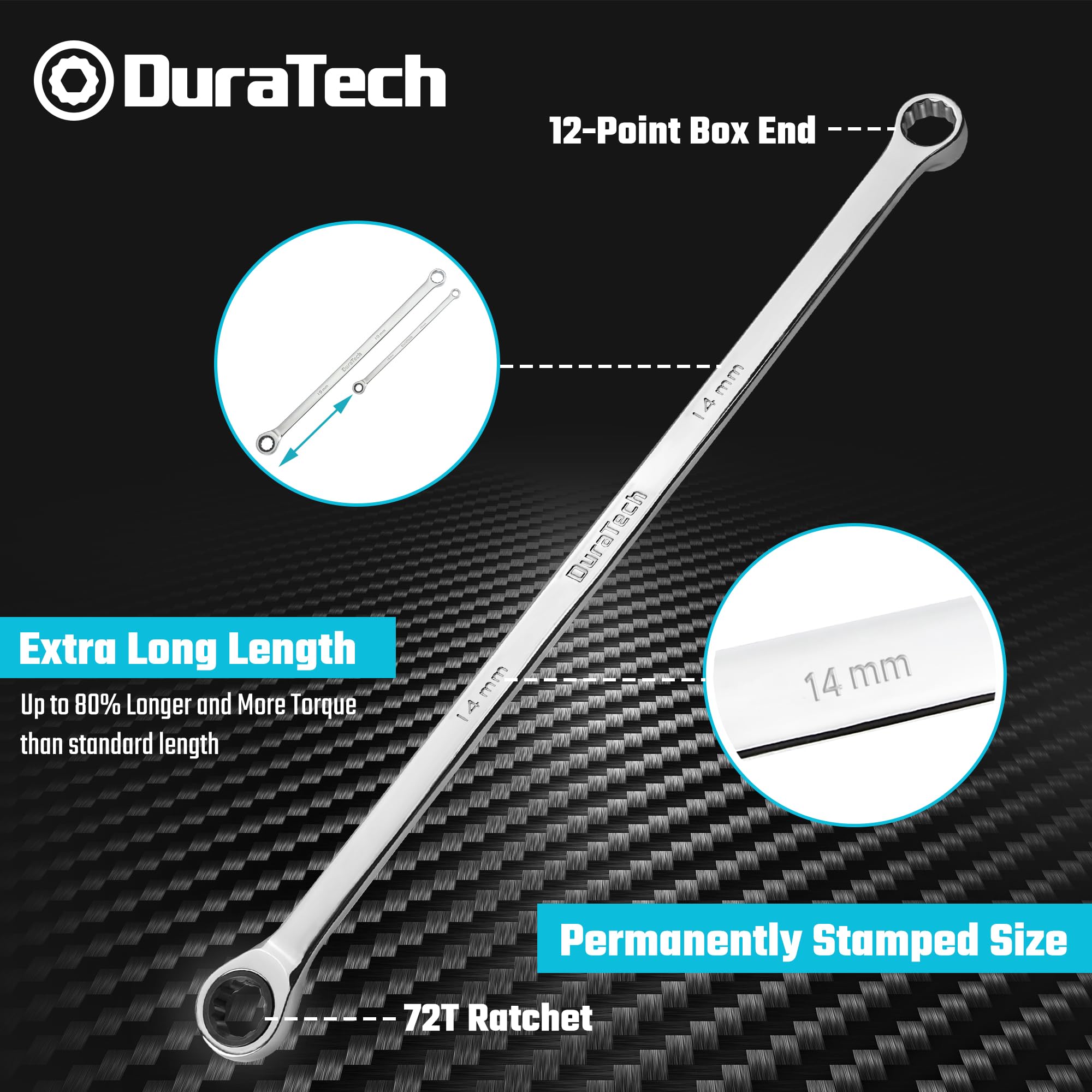 DURATECH CR-V steel 14mm wrench showing durability for demanding repairs.