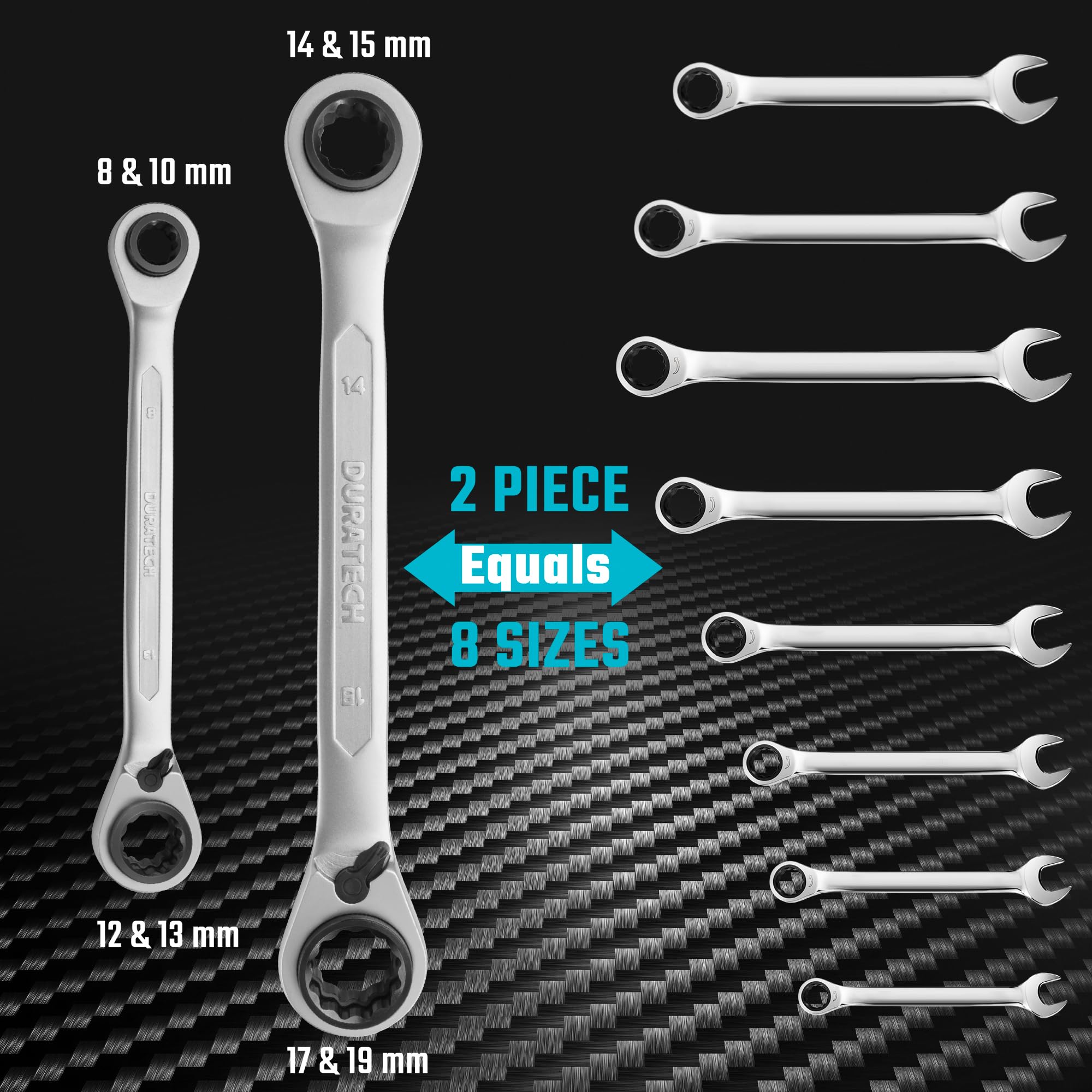 DURATECH CR-V steel matte chrome wrench emphasizes durability and rust resistance.