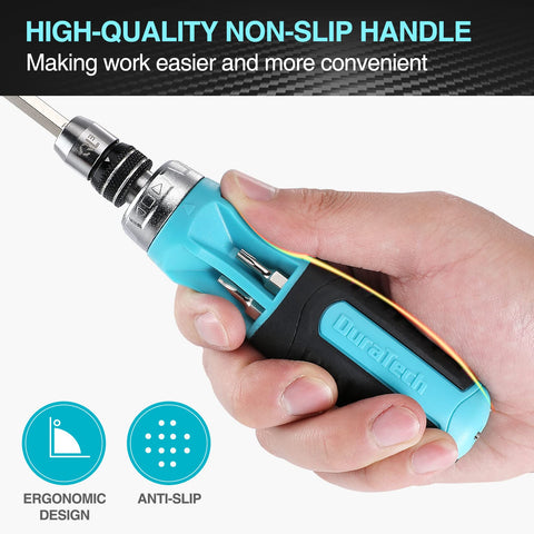 Includes 6 double-headed bits covering Phillips, Slotted, Torx, and Square drives