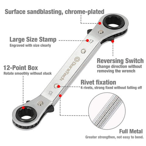 DURATECH double-offset box end wrench 15x17mm reaches recessed bolts in tight spaces