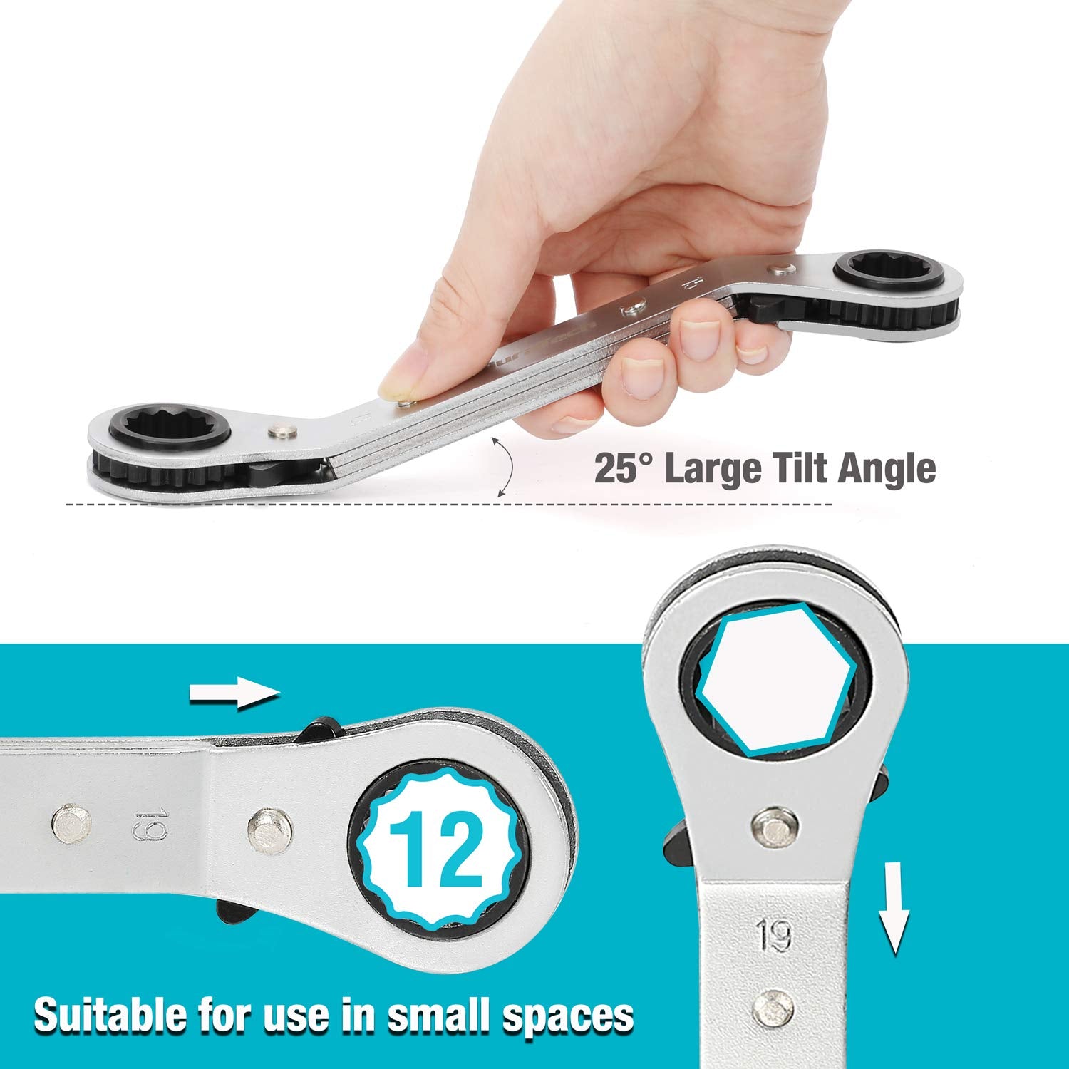 DURATECH double-offset box end wrench 19x21mm for heavy-duty torque in wide fasteners
