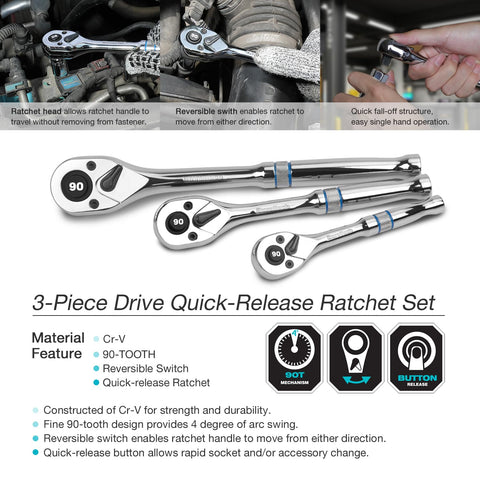 DURATECH 1/2-inch drive ratchet handles heavy fasteners with ease.