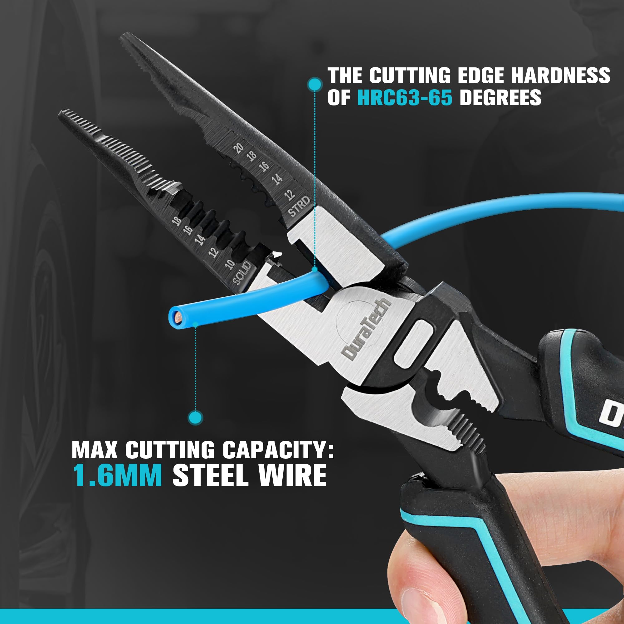 DURATECH durable blackened surface on pliers reduces wear