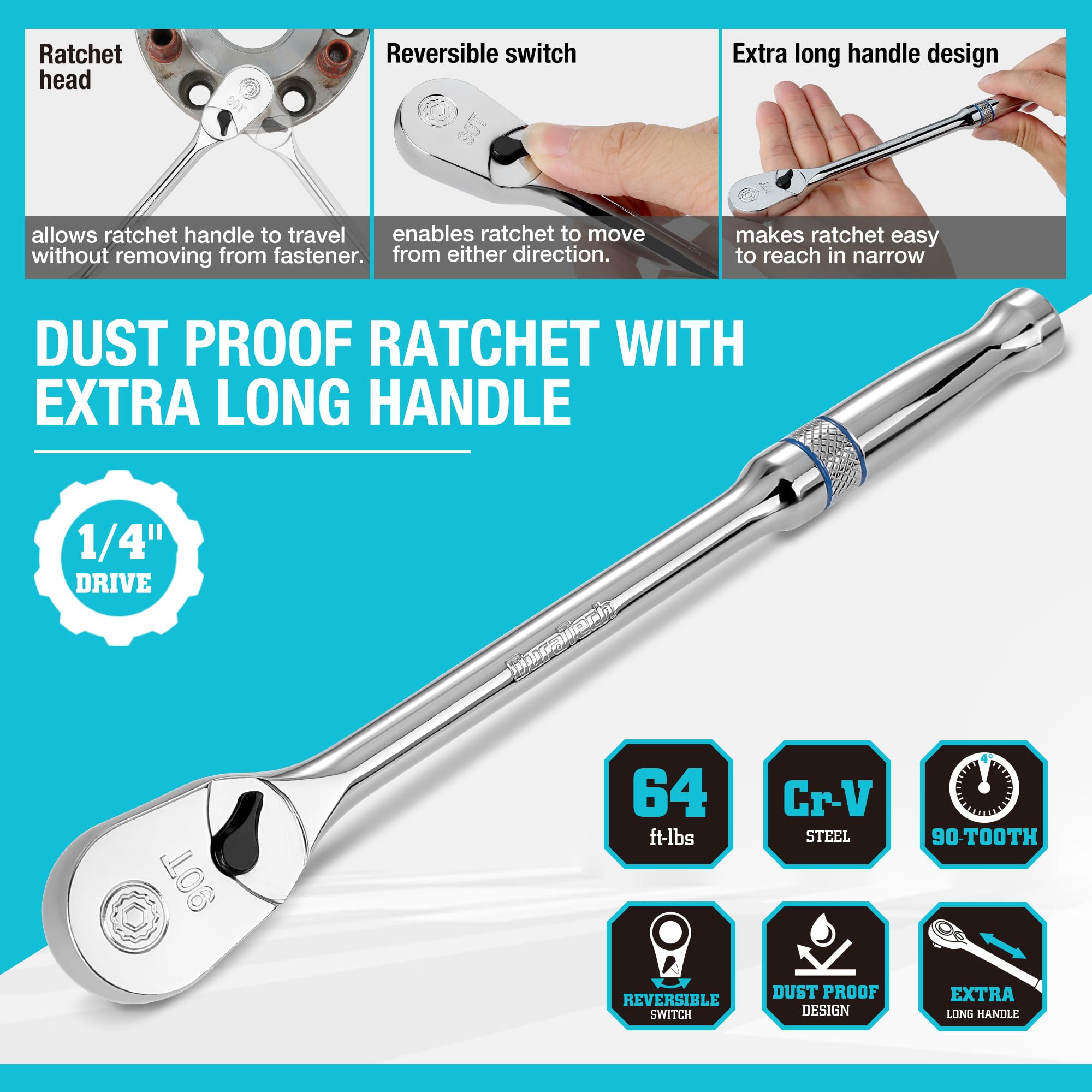 DURATECH dust-proof teardrop head protects internals in dirty work.