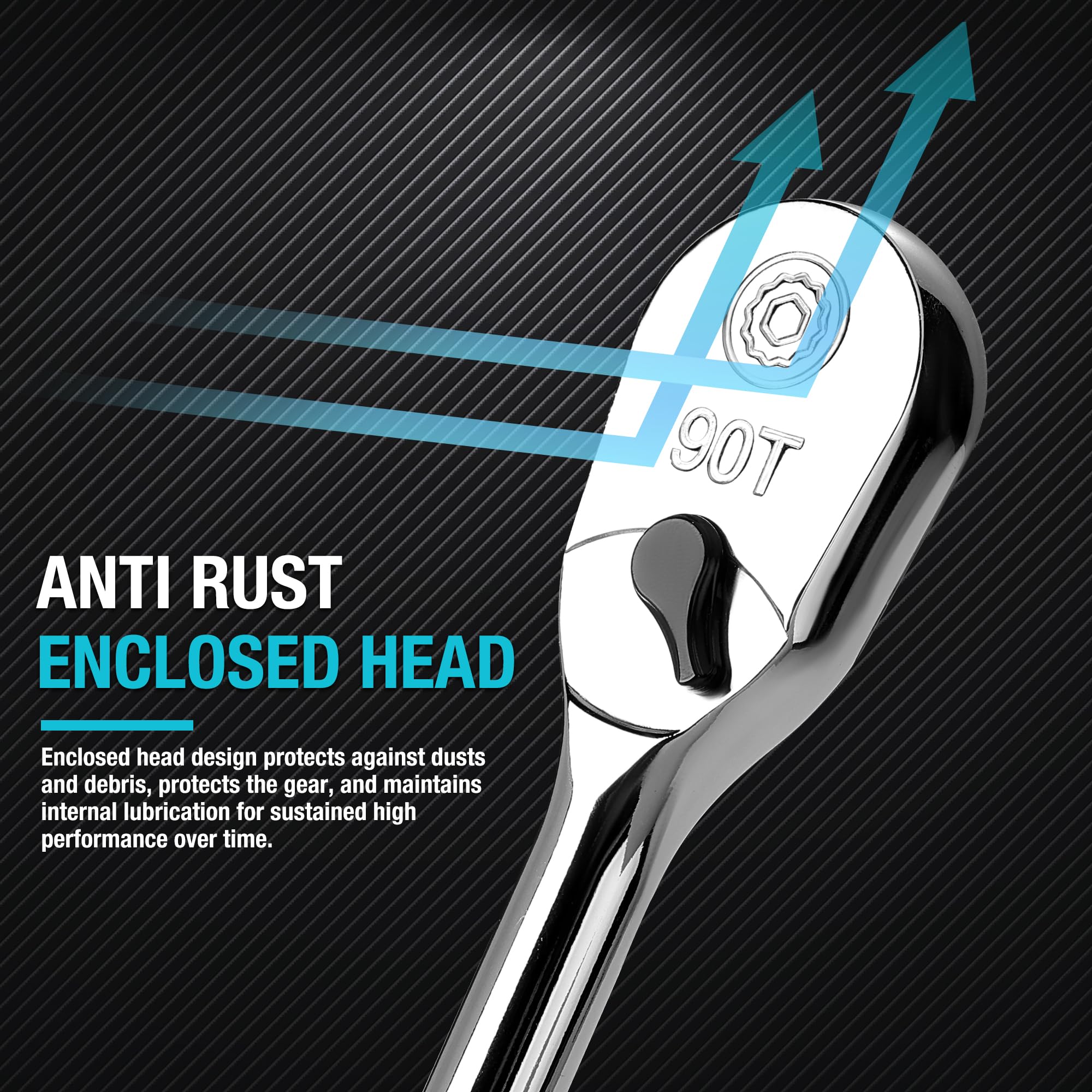 DURATECH dust-proof teardrop head protects internals from debris