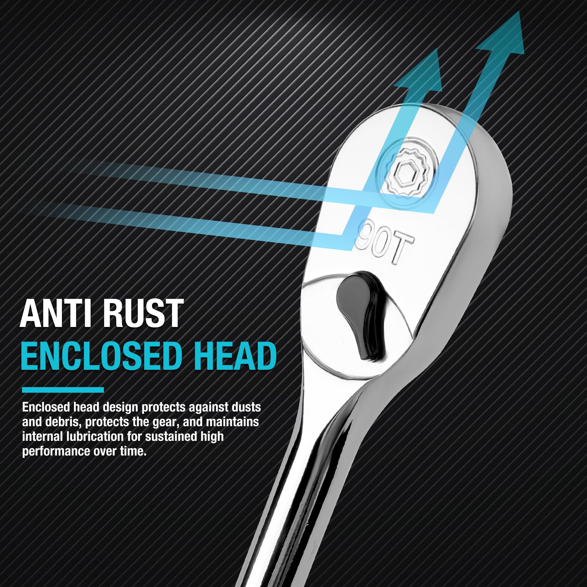 DURATECH enclosed low-profile head fits tight spots.
