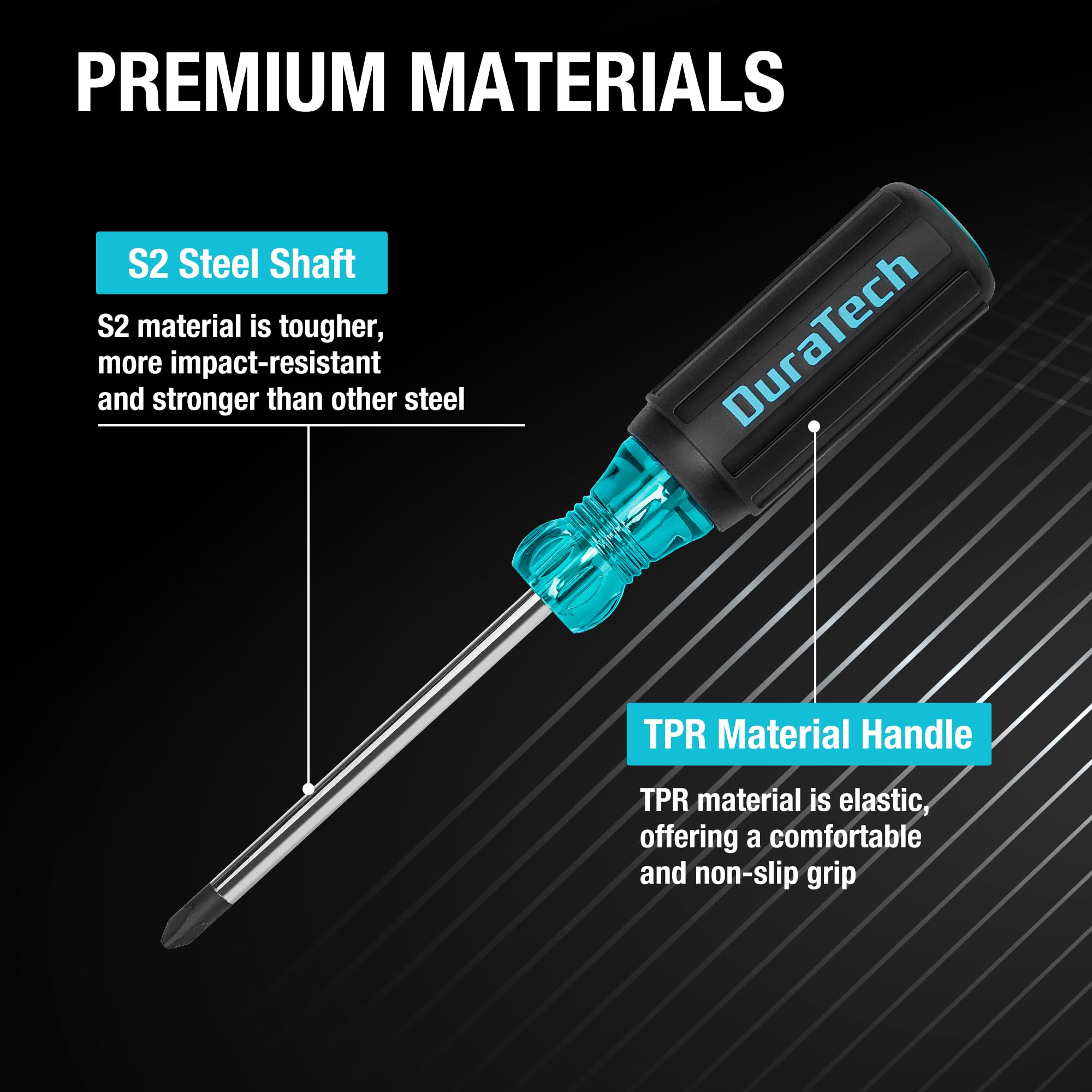 DURATECH chrome-plated screwdriver for durable, corrosion-resistant performance.