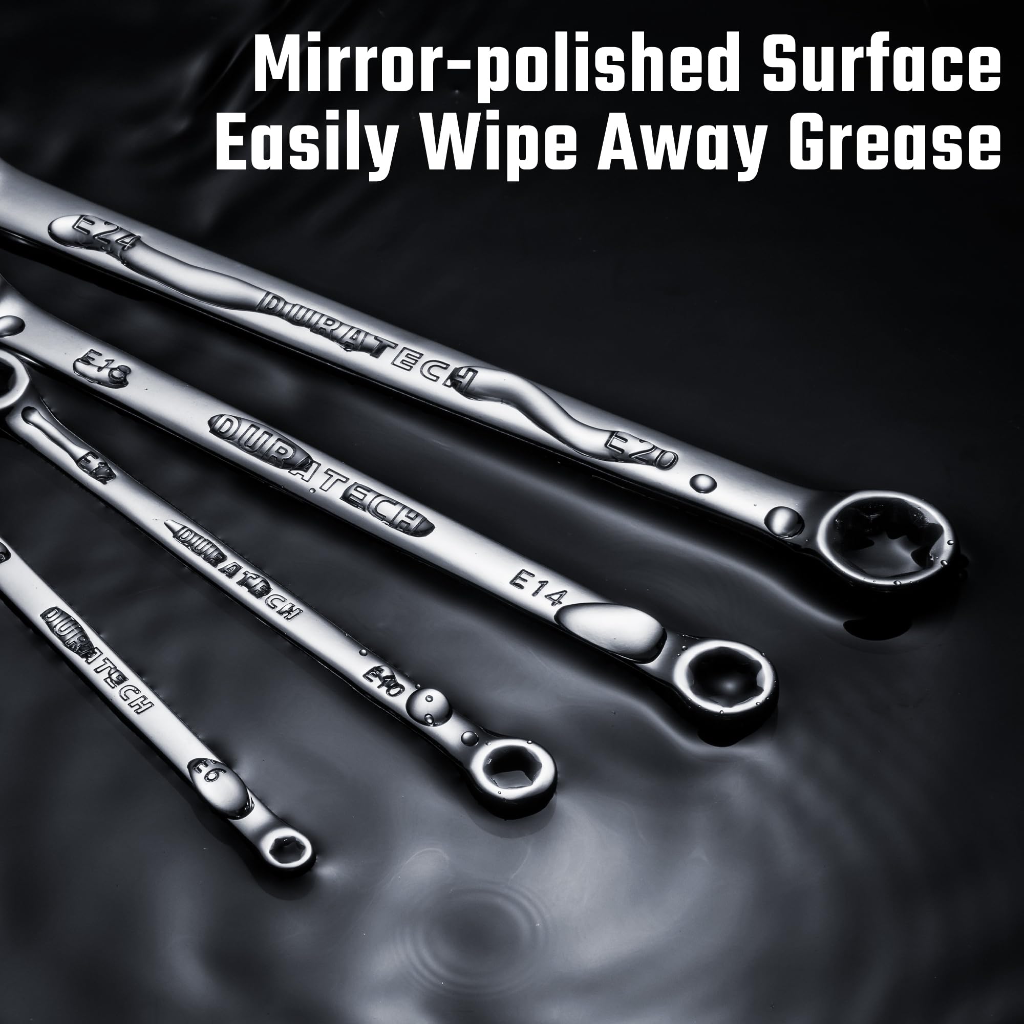 DURATECH E-Torx wrench set heat-treated CR-V steel for durability.