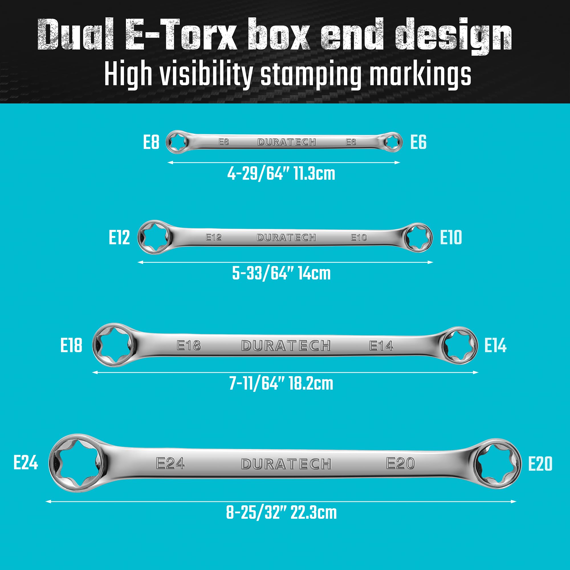DURATECH E-Torx wrench set polished chrome finish resists corrosion.