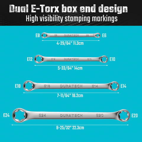 DURATECH E-Torx wrench set polished chrome finish resists corrosion.