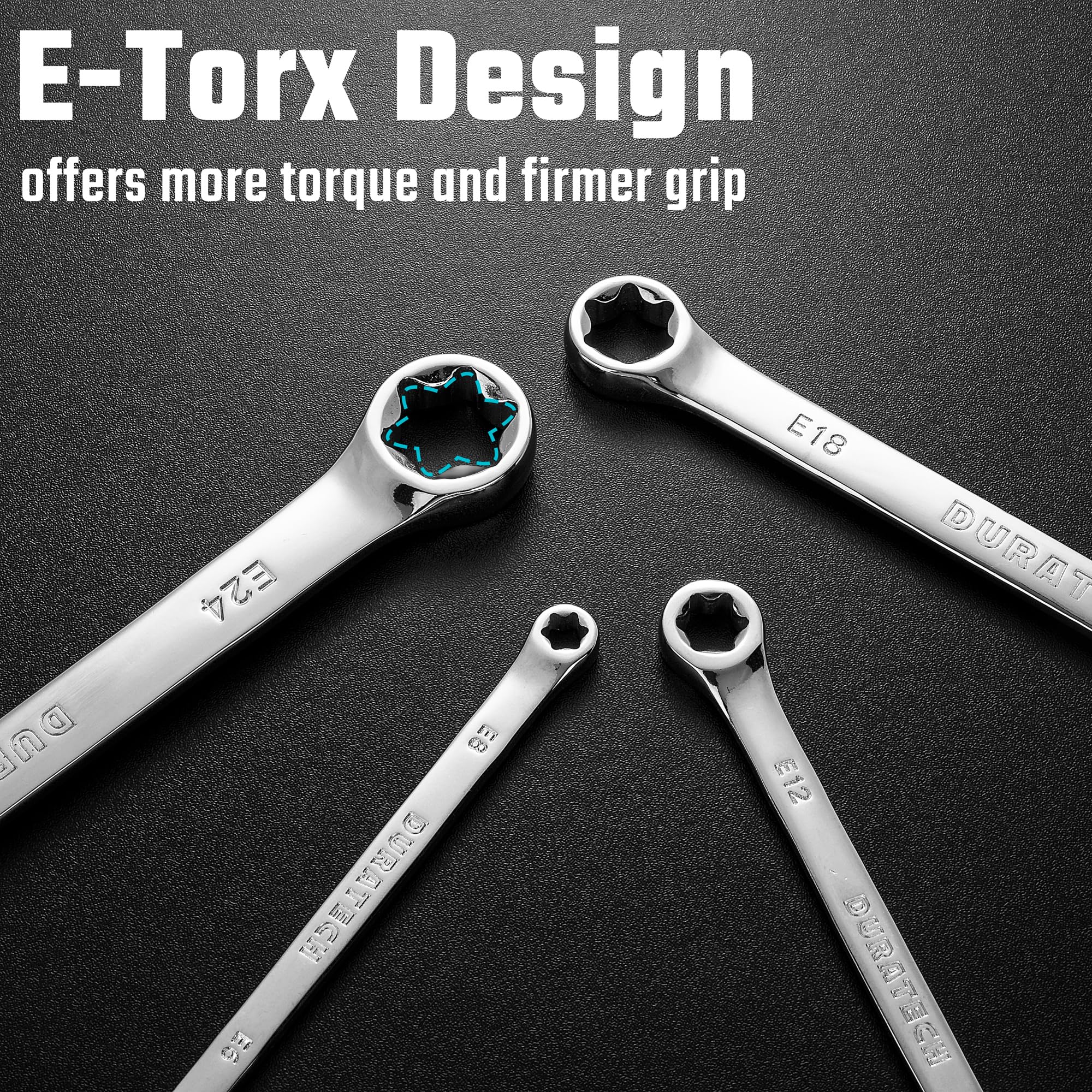 DURATECH E-Torx wrench set in premium pouch for organized tool storage.