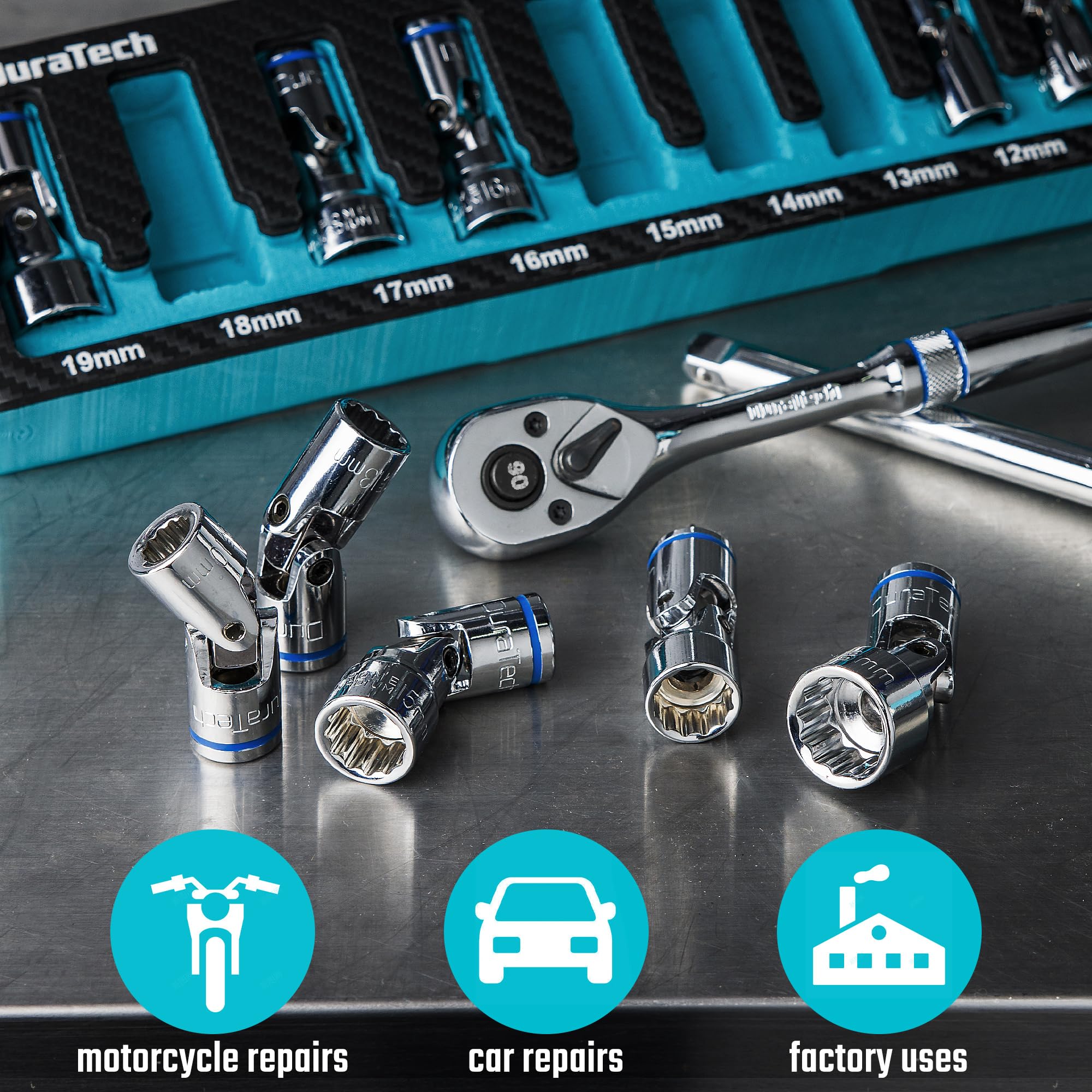 DURATECH EVA foam organizer keeps sockets organized and portable.