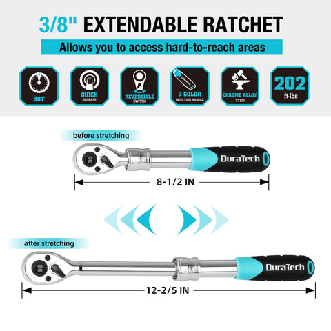 DURATECH extendable handle length adjustment demonstrates versatile leverage options.