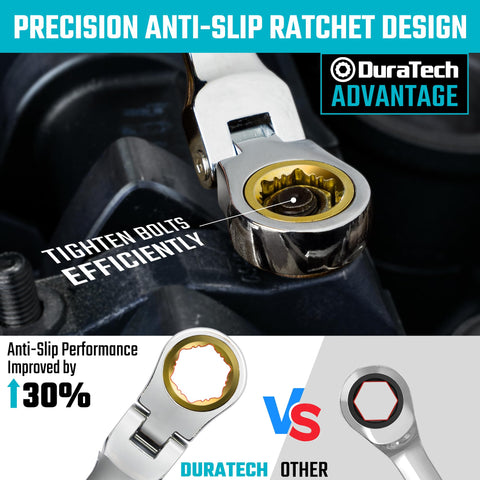 DURATECH 10-11mm wrench with 72-tooth ratchet and compact swing arc for tight spots