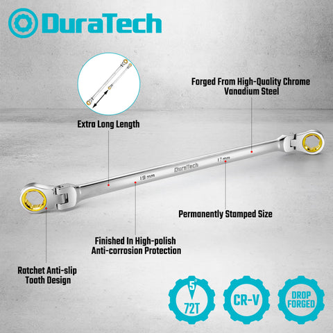 DURATECH 14-15mm wrench's 180-degree head lets you bypass obstacles