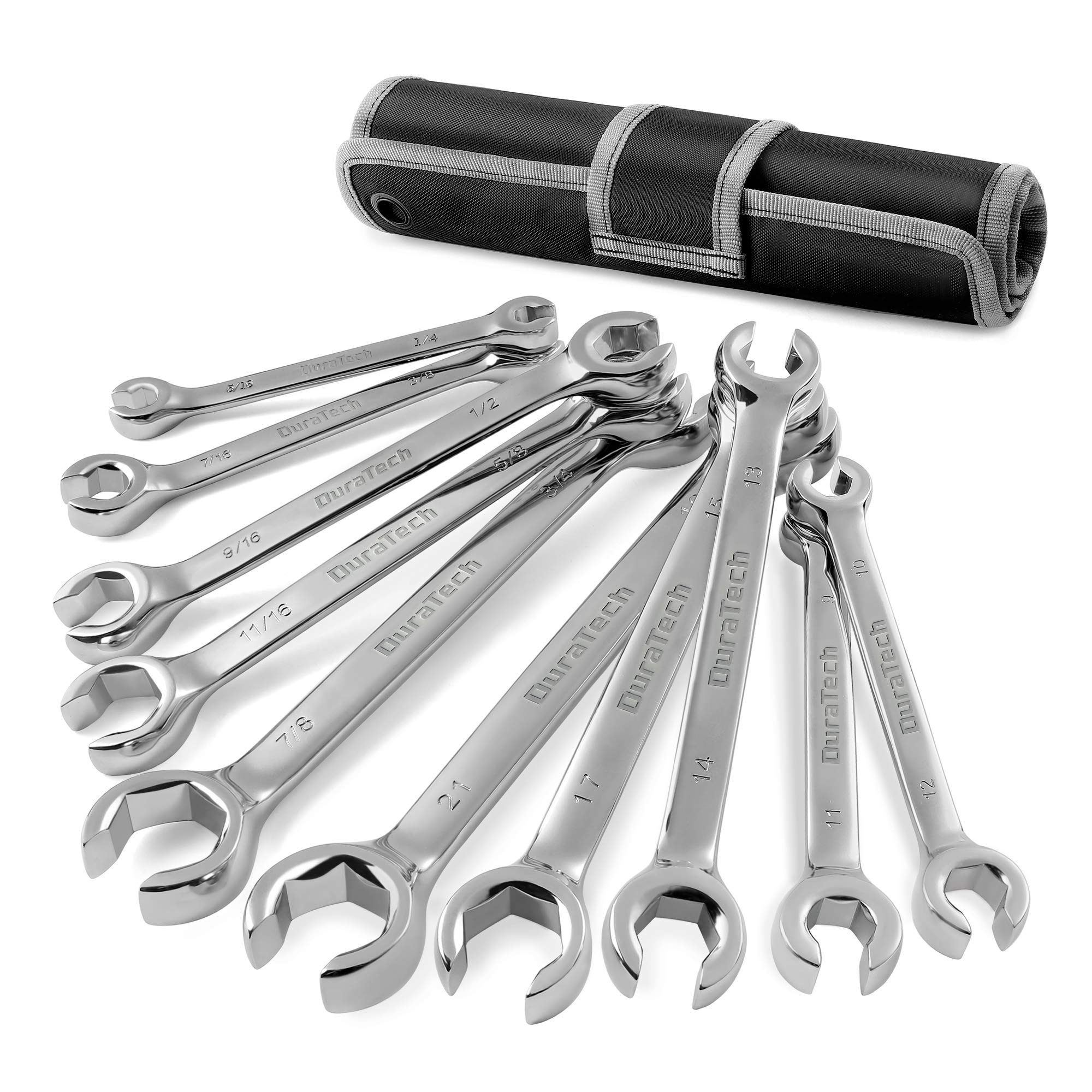 DURATECH flare nut wrench set with 10 pieces in standard and metric sizes for versatility.