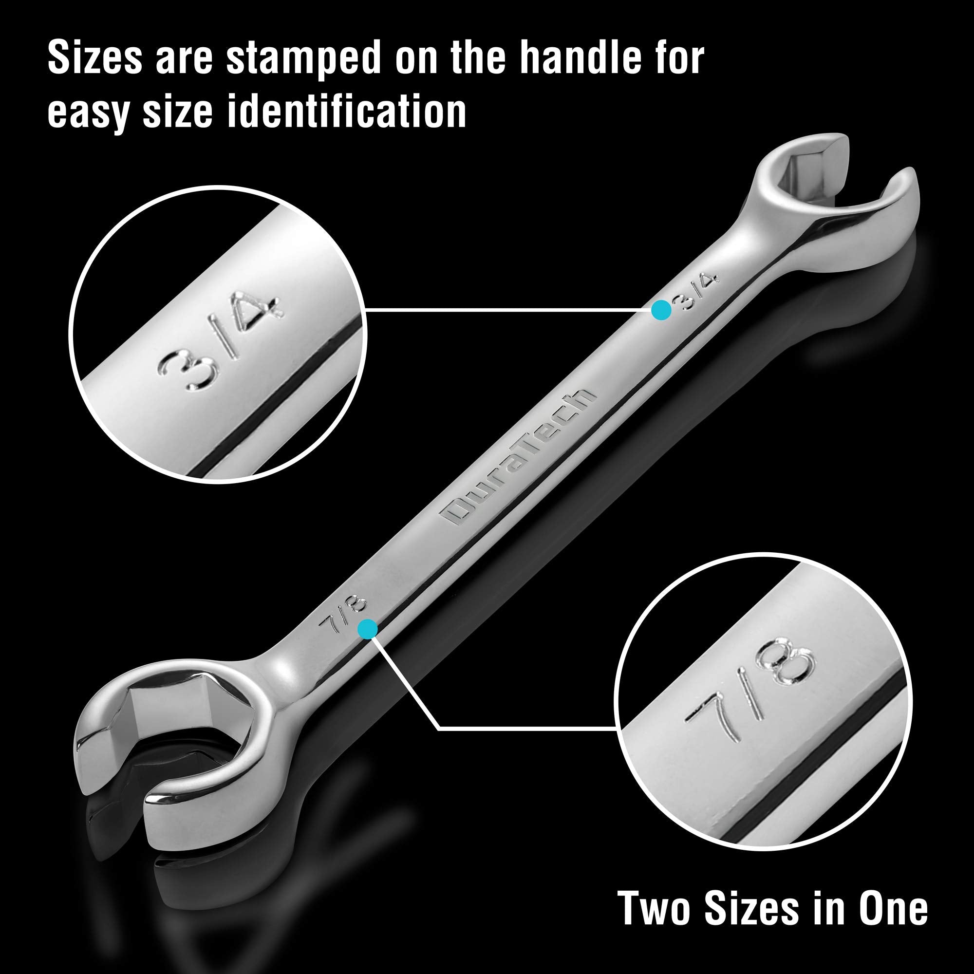 DURATECH flare nut wrenches with 15-degree offset reach tight areas.