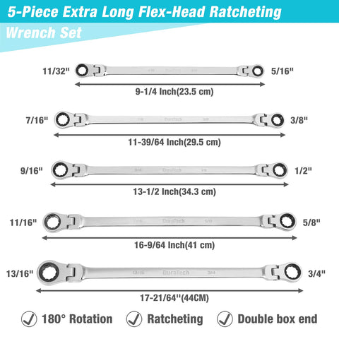 DURATECH flex-head ratcheting wrenches adjust angle for hard-to-reach bolts