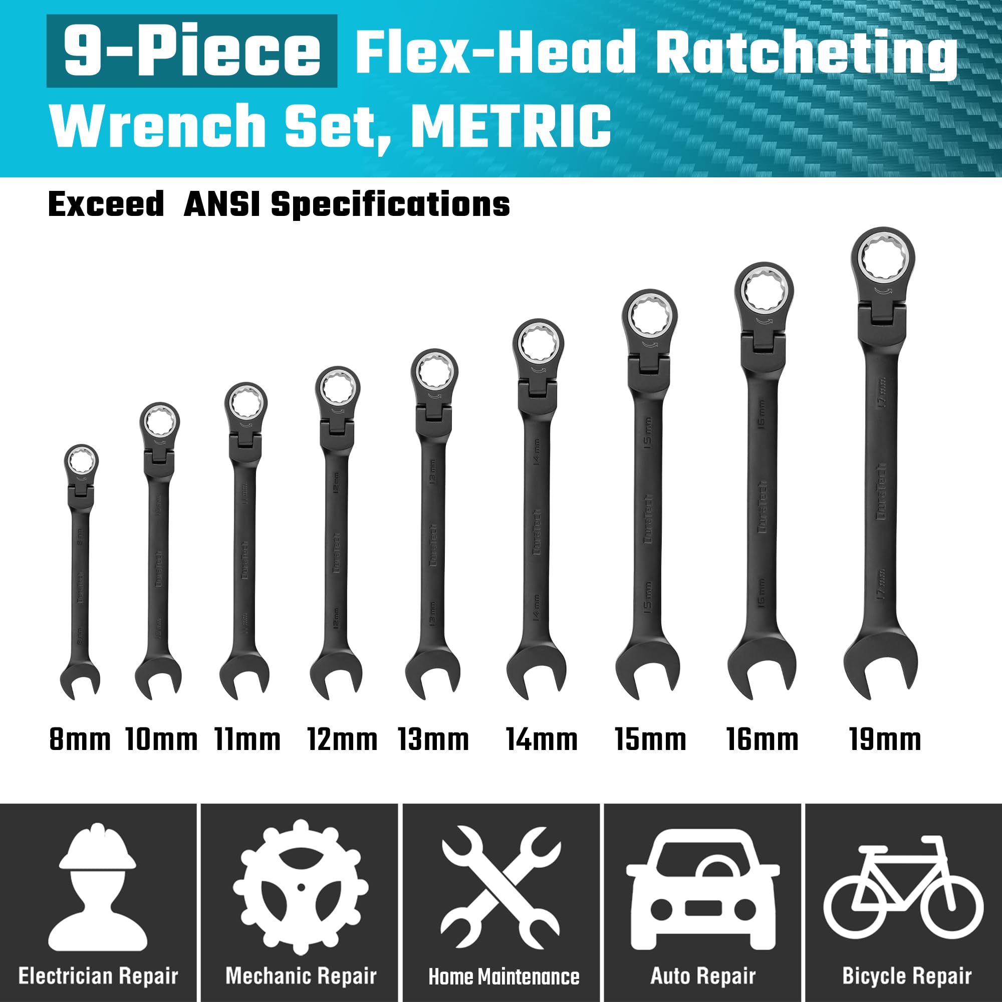 Duratech 180-degree flex-head close-up showing versatile leverage in tight spaces.