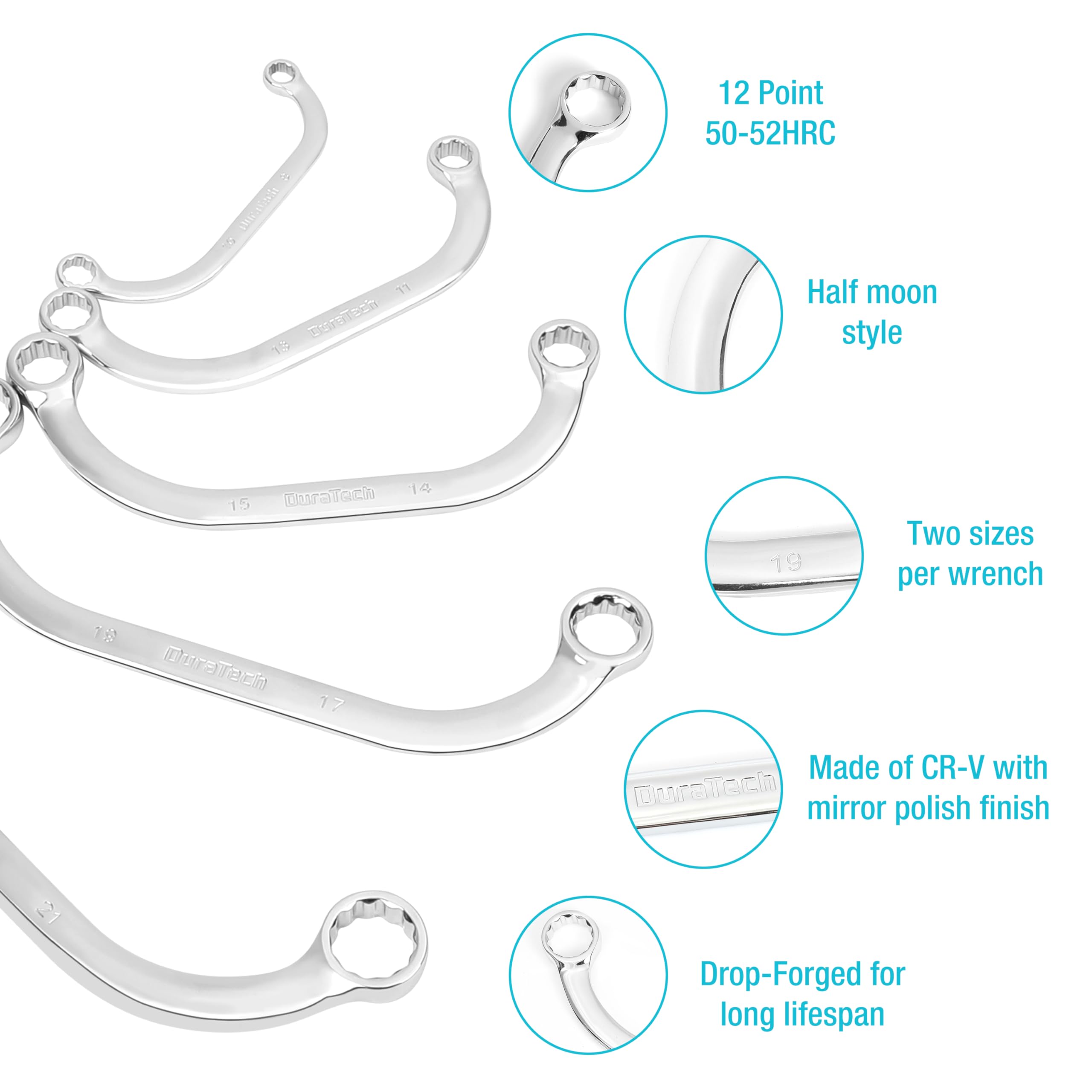 Duratech half moon box wrench 14-15 mm with dual-side stamping for quick size check