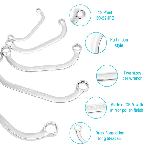 Duratech half moon box wrench 14-15 mm with dual-side stamping for quick size check