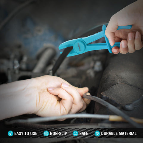 In-use shot with a brake line to illustrate mess-free clamping