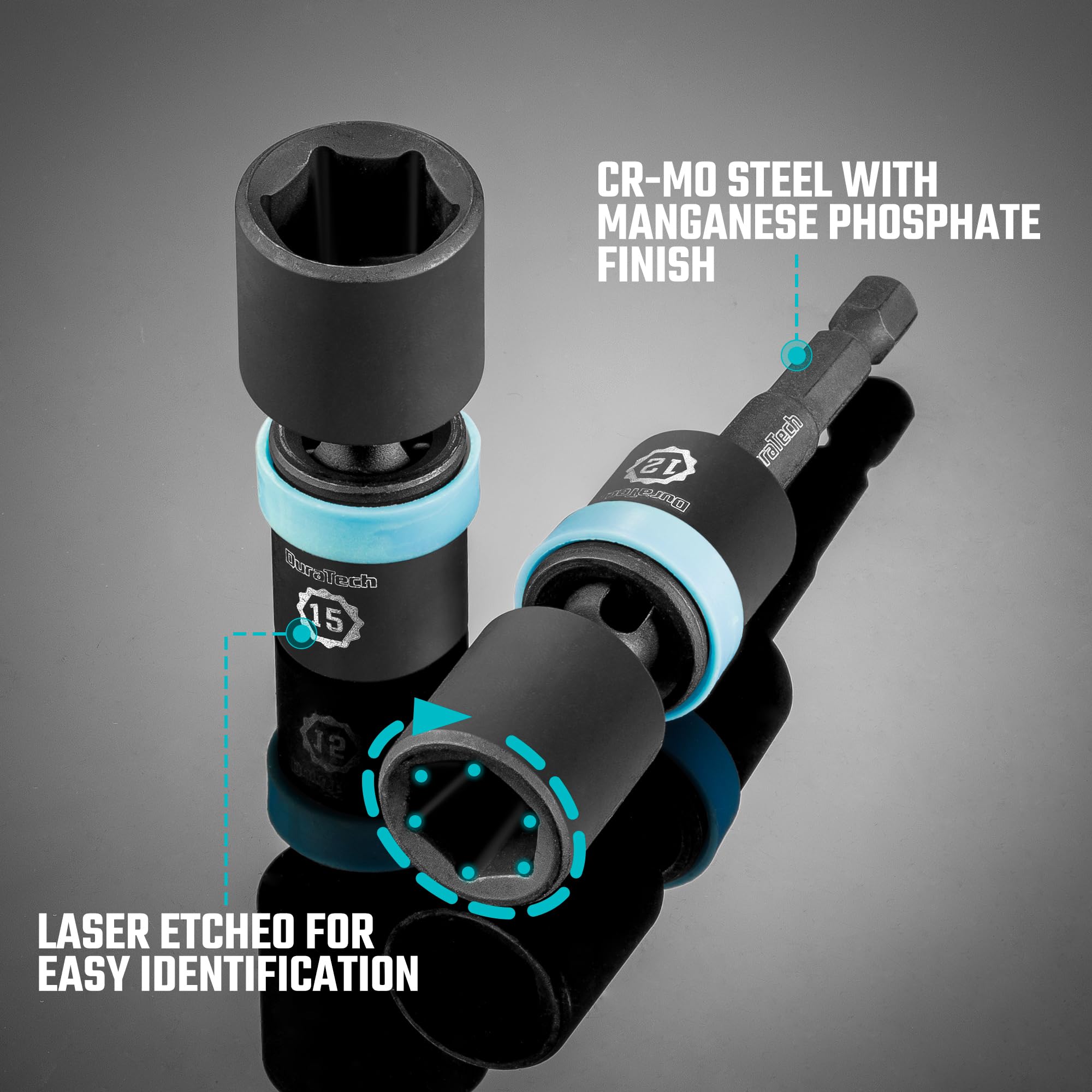 DURATECH laser-etched metric sizes for fast identification in low light.