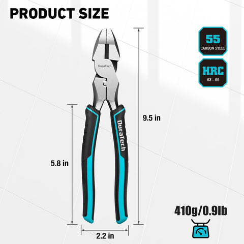 DURATECH linesman pliers cutting head for efficient wire work.