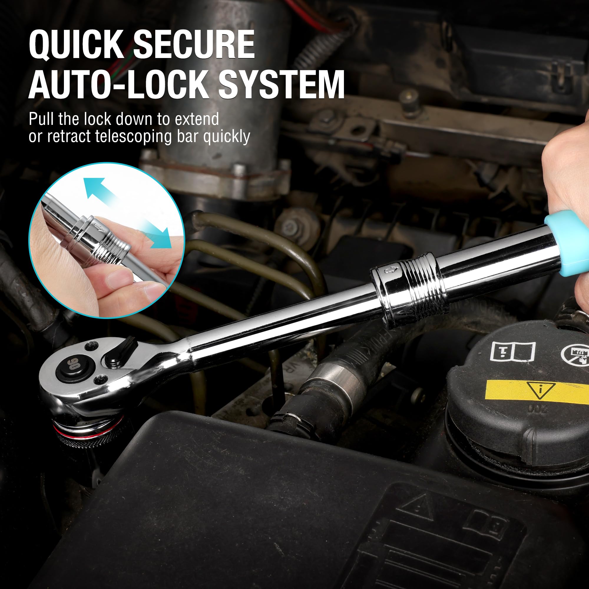 DURATECH locking shaft with card-slot design enables secure length changes.