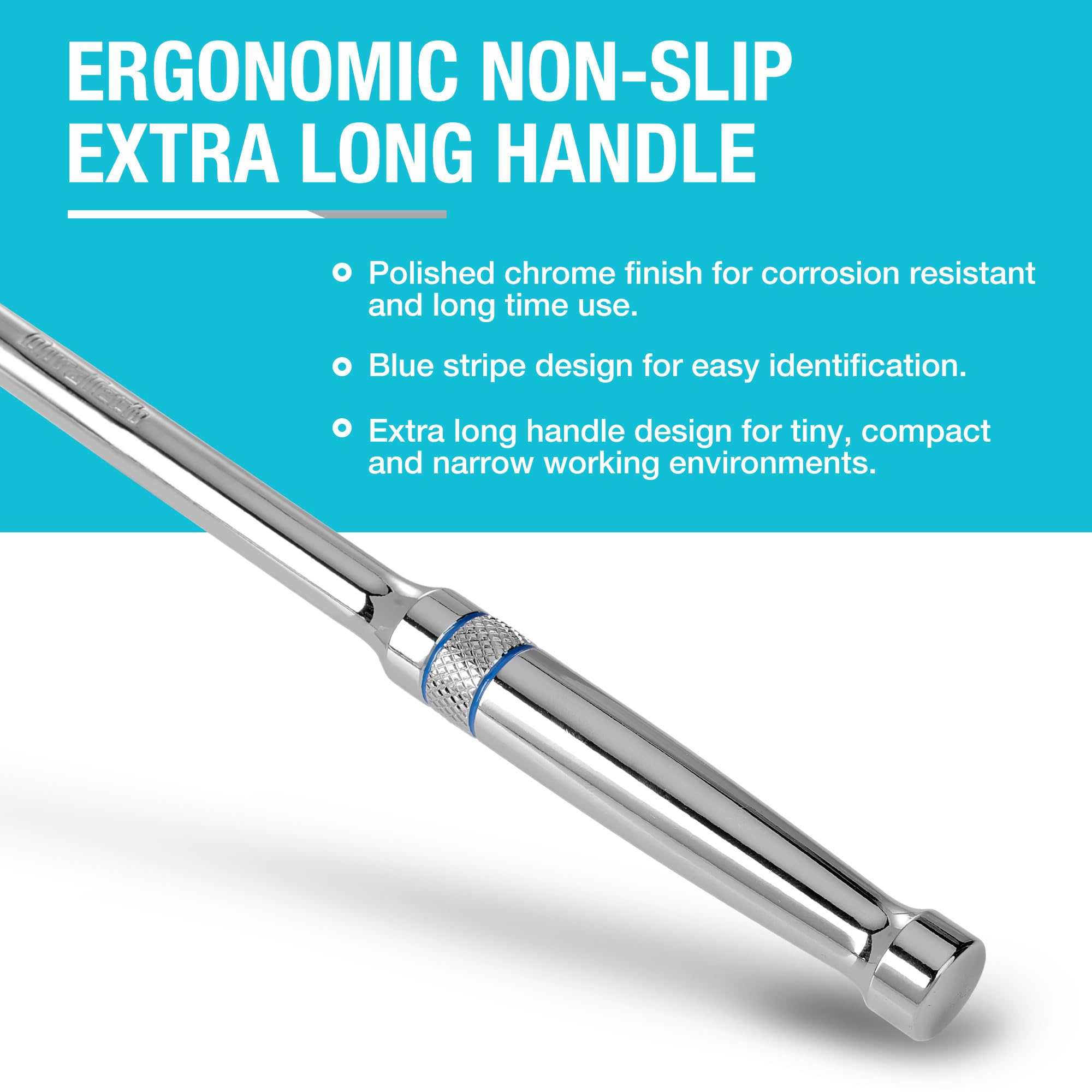 DURATECH low-profile head fits tight spots with precise control.