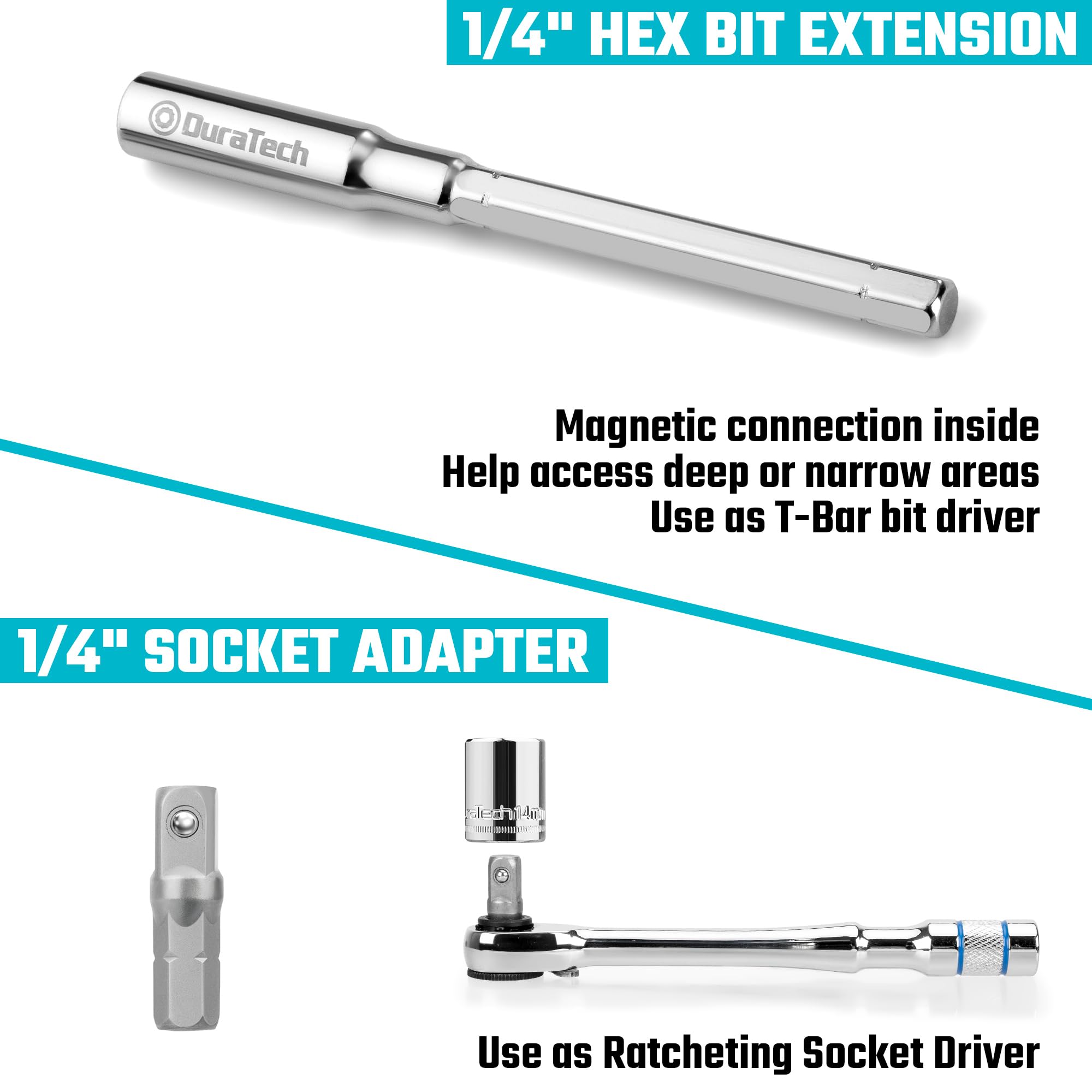 DURATECH magnetic hex connections prevent bits from falling off.