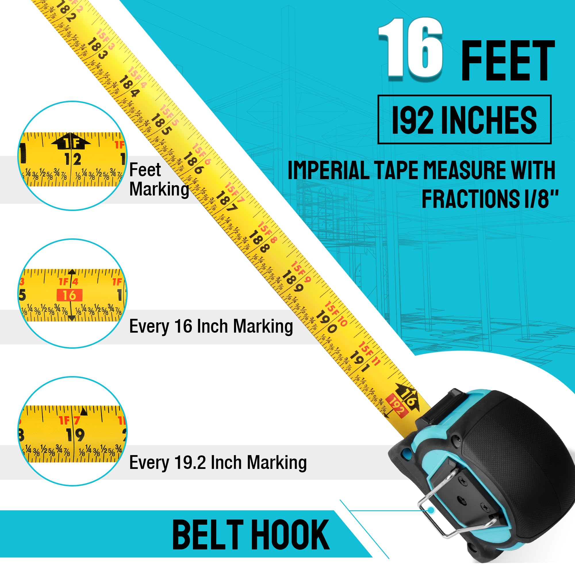 DURATECH magnetic tape measure extended blade for long layouts