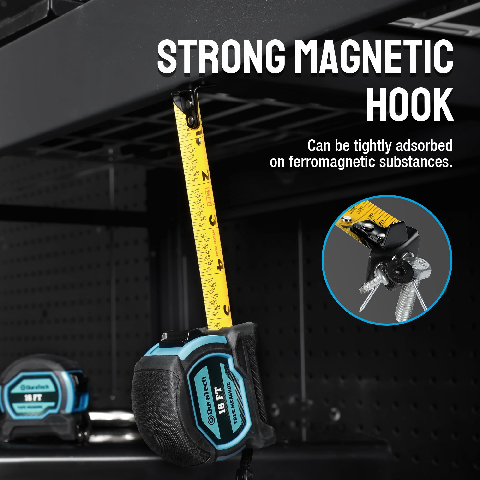 DURATECH magnetic tape measure locking mechanism keeps readings steady