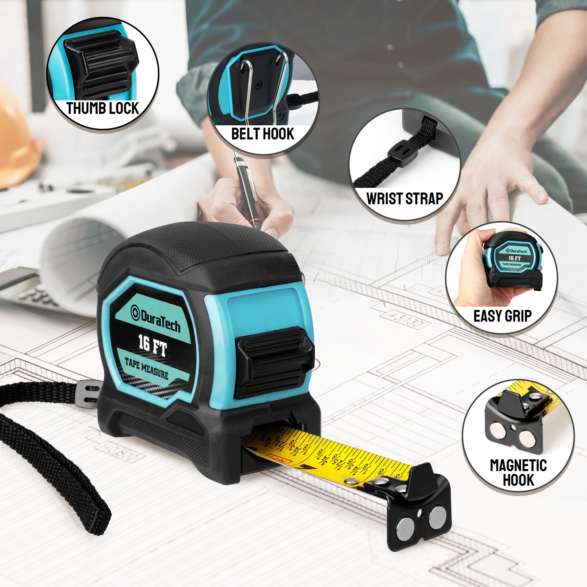 DURATECH magnetic tape measure magnetic hook on metal surfaces