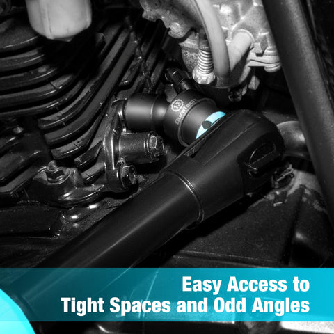 Duratech swivel sockets in use, reaching tight spots on a vehicle.