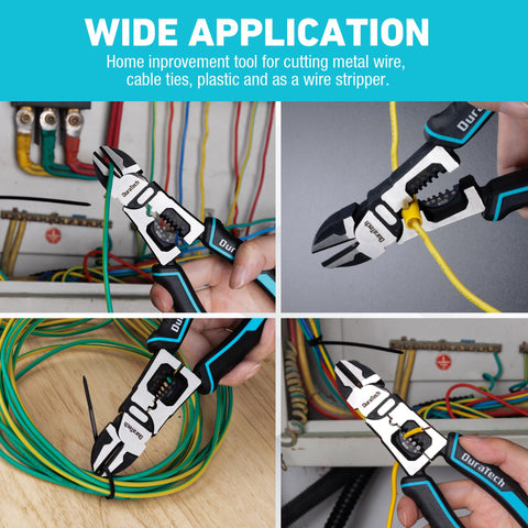 DURATECH multi-function pliers in action for diverse wiring tasks.