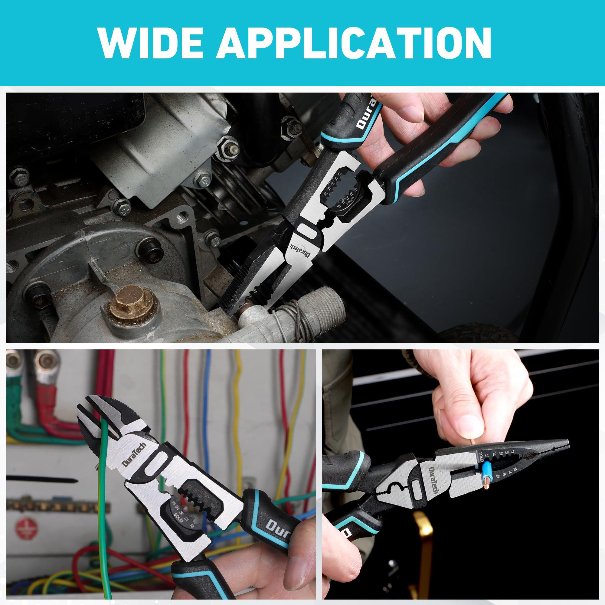 DURATECH pliers set ideal for electricians, plumbers, carpenters, mechanics.