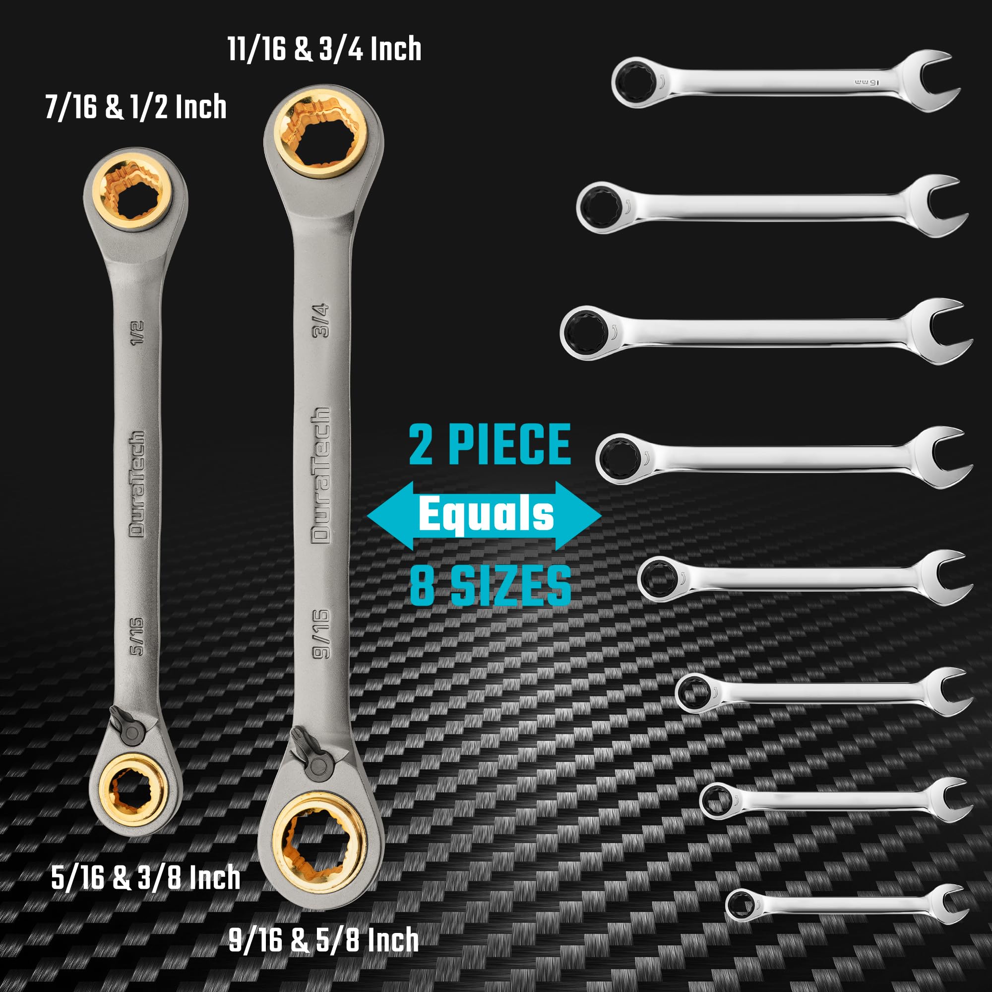 DURATECH nickel-plated CR-V steel construction for durability and rust resistance.
